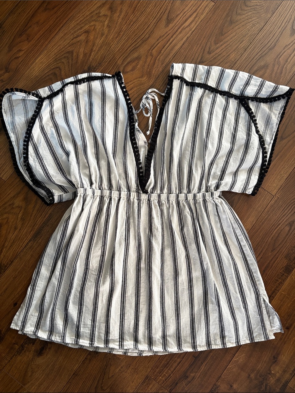 Dotti Black and White Striped Tie-Front Top